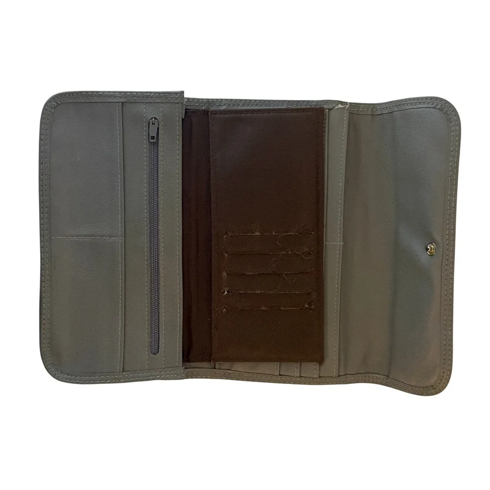 Vintage Floral Tapestry Checkbook Wallet Clutch Organizer Gray Vinyl Retro 70s‎